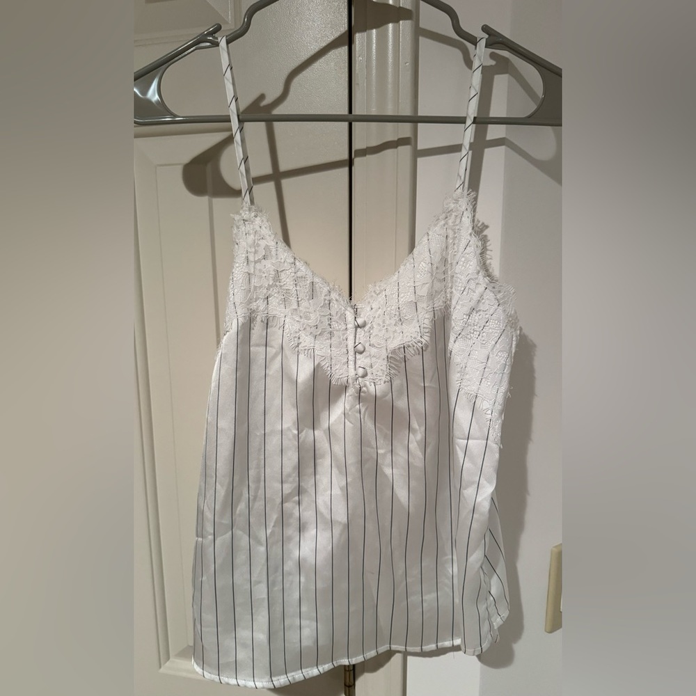 A&F White thin striped silk lace sleeveless top blouse